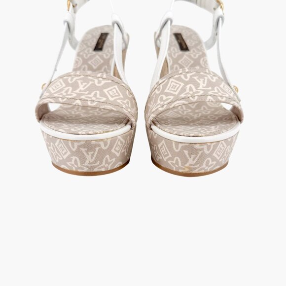 Louis Vuitton Espadrille Wedge Sandals Size 38.5 US 8.5 Beige LV Canvas Platform - Picture 5 of 14